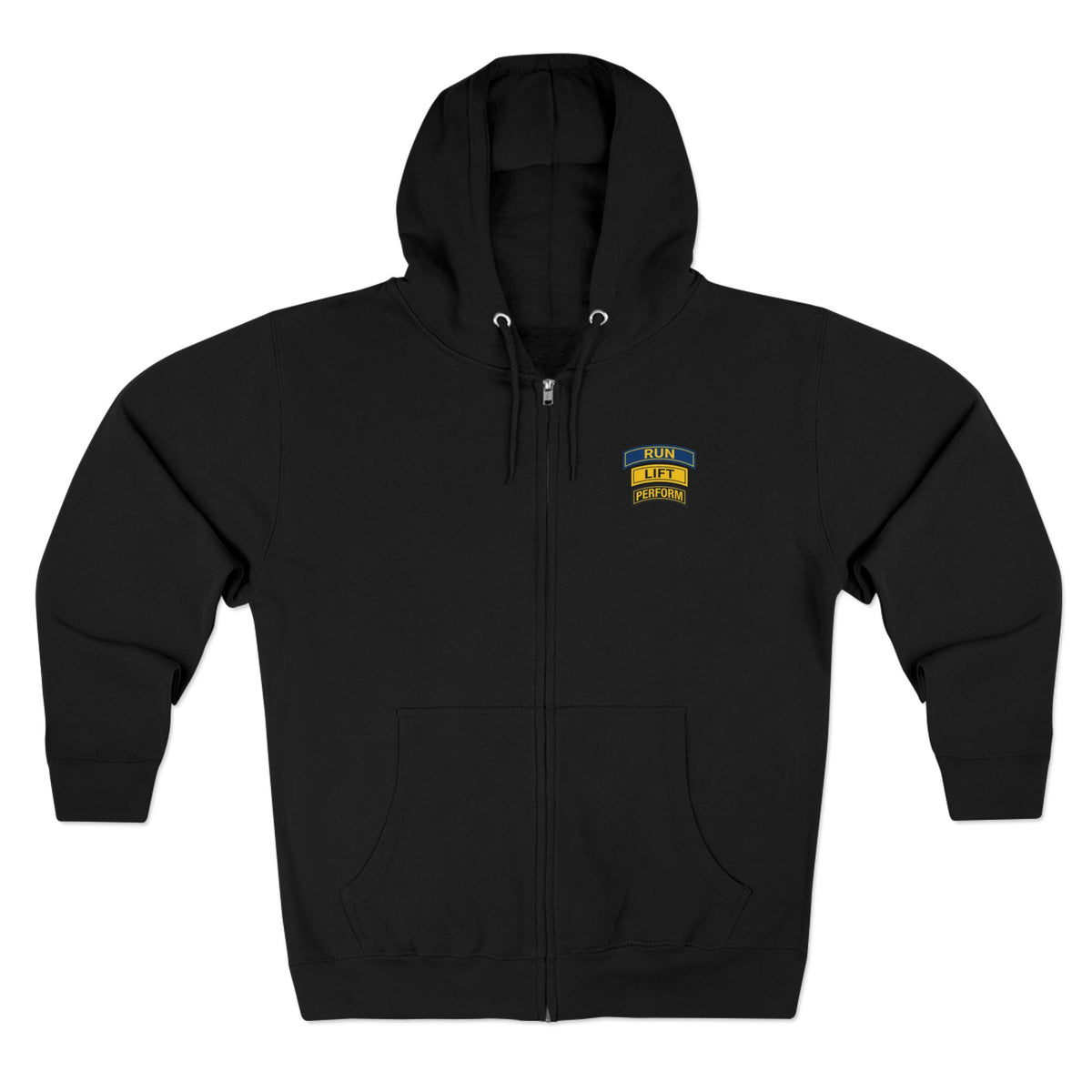 Run Lift Perform zip up hoodie with the RUN LIFT PERFORM tab mark, view 2