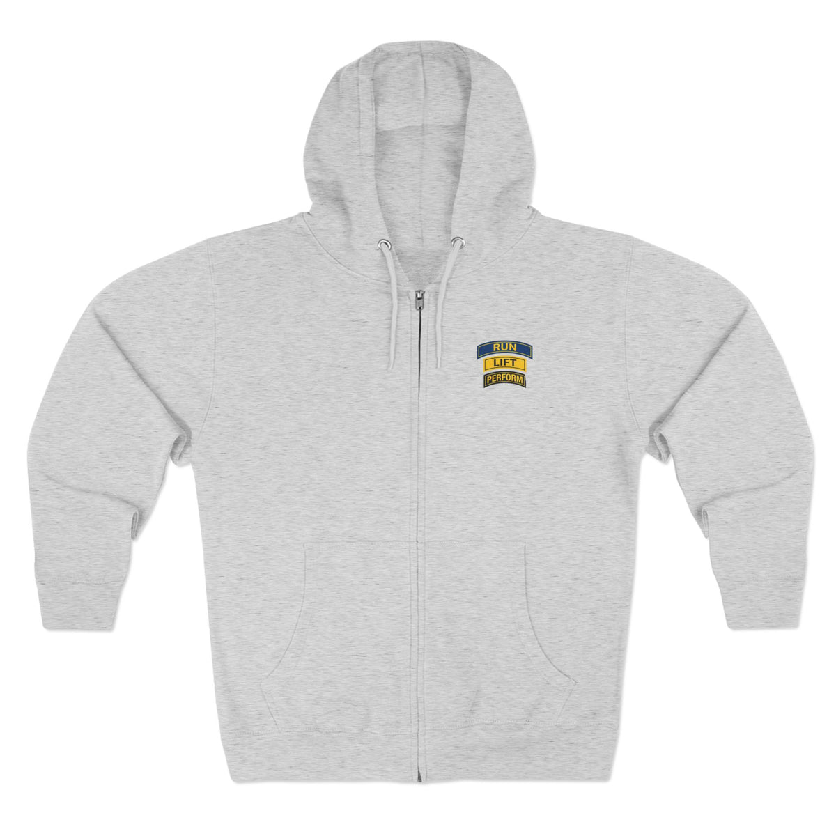 Run Lift Perform zip up hoodie with the RUN LIFT PERFORM tab mark, view 1