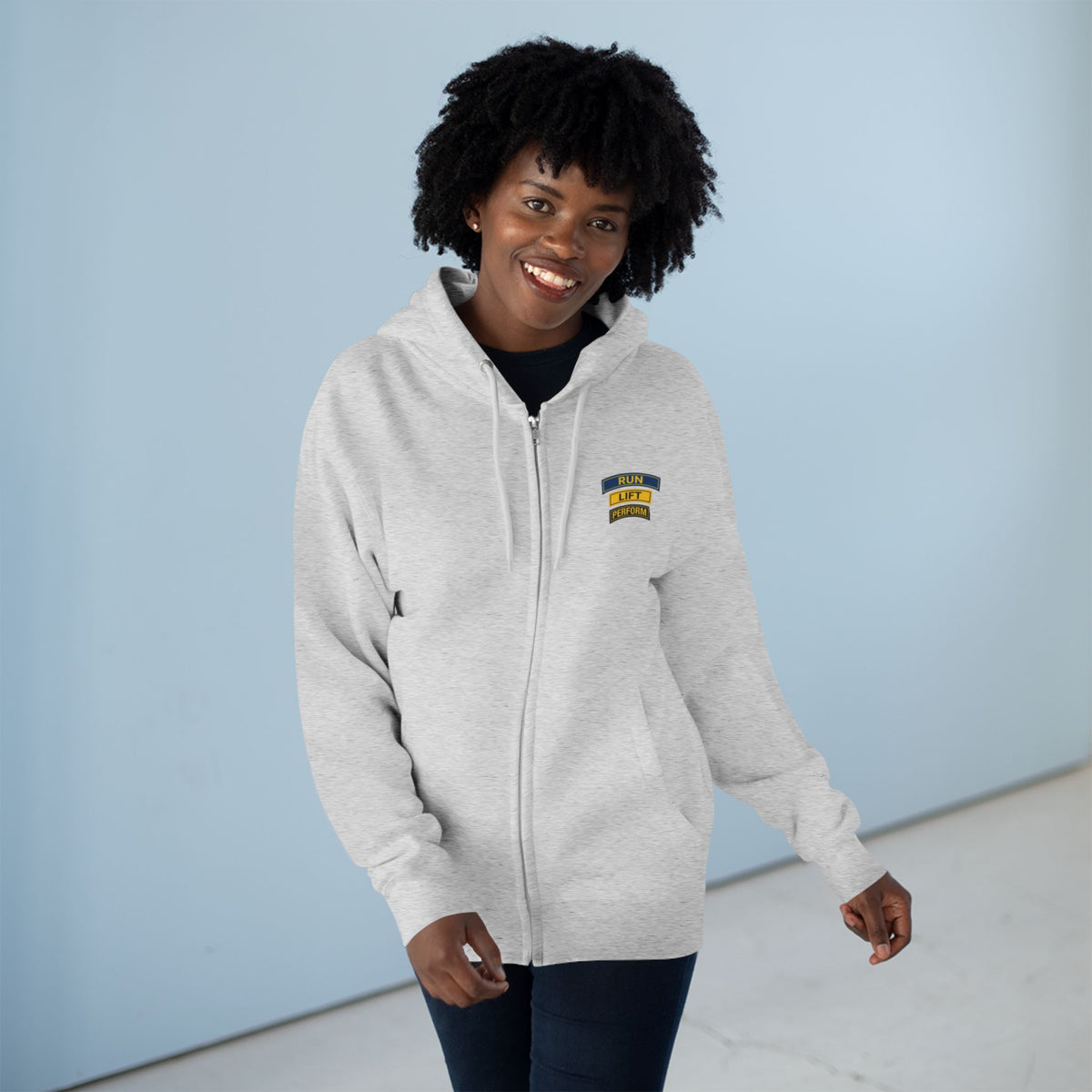 Run Lift Perform zip up hoodie with the RUN LIFT PERFORM tab mark, view 3