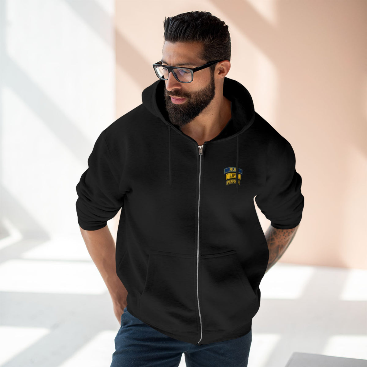 Run Lift Perform zip up hoodie with the RUN LIFT PERFORM tab mark, view 4